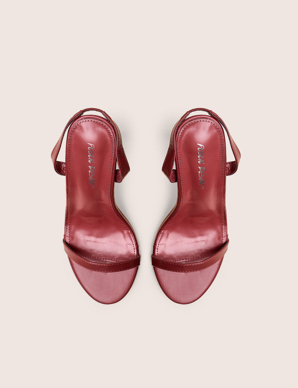 Public Desire Barely Wide Fit Burgundy Pu Round Toe Slingback Stiletto Heels