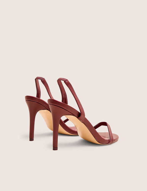 Public Desire Barely Wide Fit Burgundy Pu Round Toe Slingback Stiletto Heels
