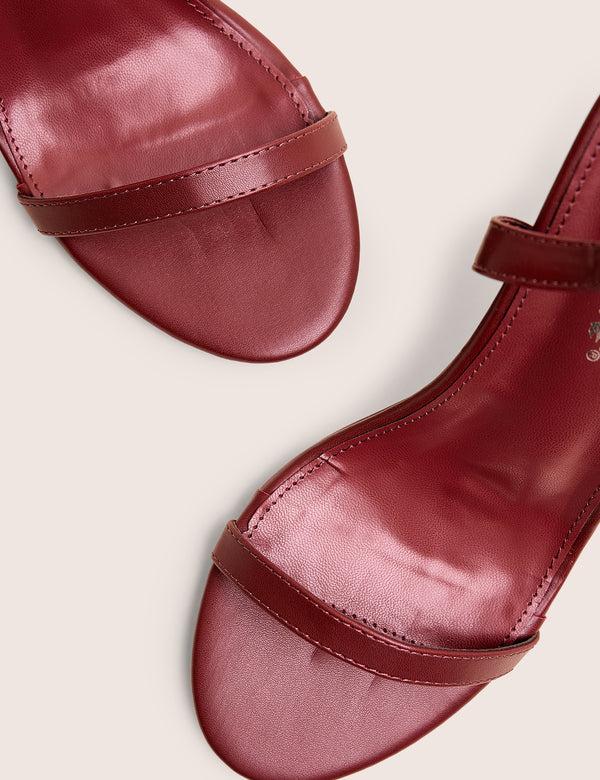 Public Desire Barely Wide Fit Burgundy Pu Round Toe Slingback Stiletto Heels