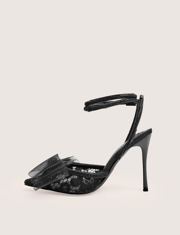 public desire Brat Black Diamante Strap Wrap Around Pointed Stiletto Heels