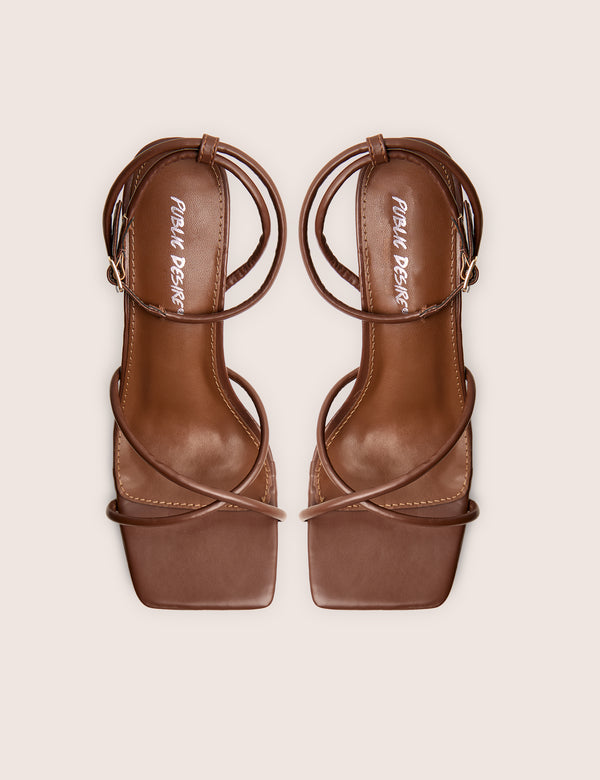 Public Desire Bree Chocolate Pu Barely There Square Toe Mid Stiletto Heels