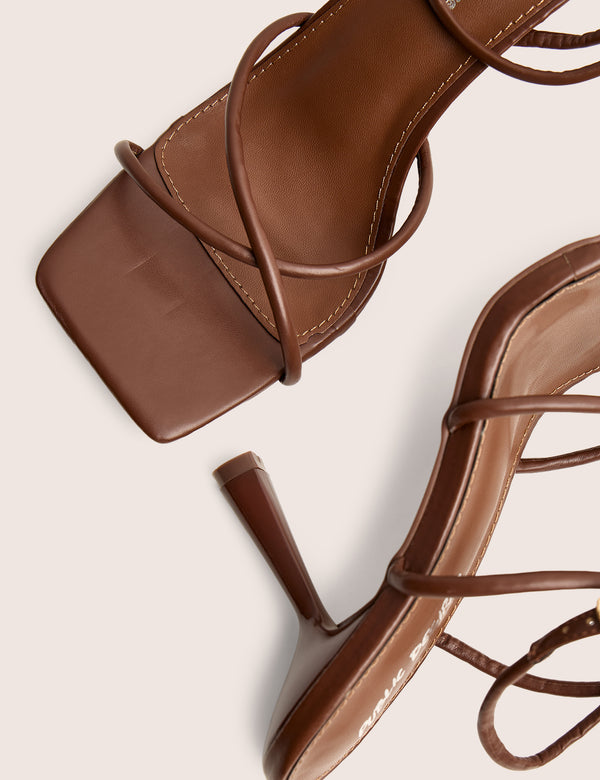 Public Desire Bree Chocolate Pu Barely There Square Toe Mid Stiletto Heels
