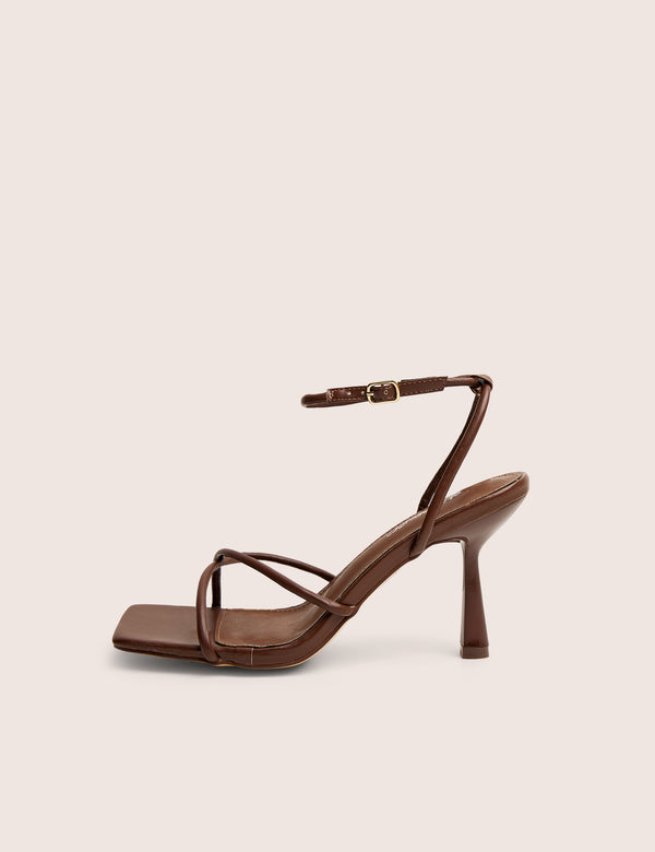 public desire Bree Chocolate Pu Barely There Square Toe Mid Stiletto Heels