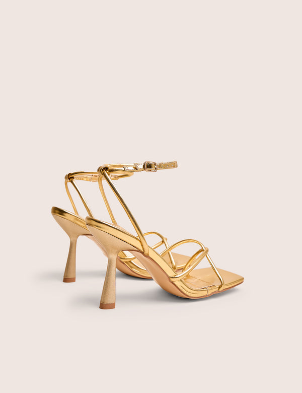 Public Desire Bree Gold PU Wide Fit Barely There Square Toe Mid Stiletto Heels