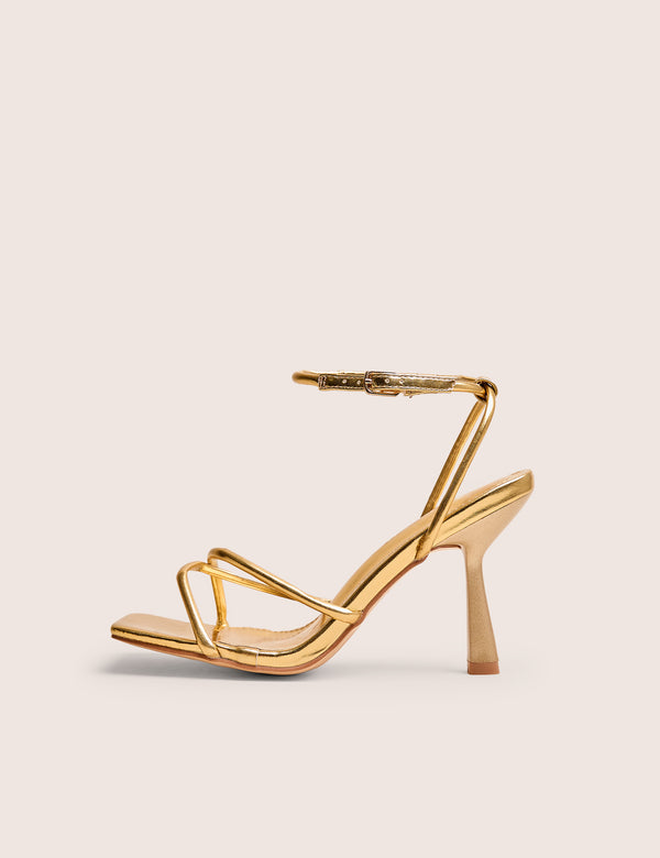 public desire Bree Gold PU Wide Fit Barely There Square Toe Mid Stiletto Heels