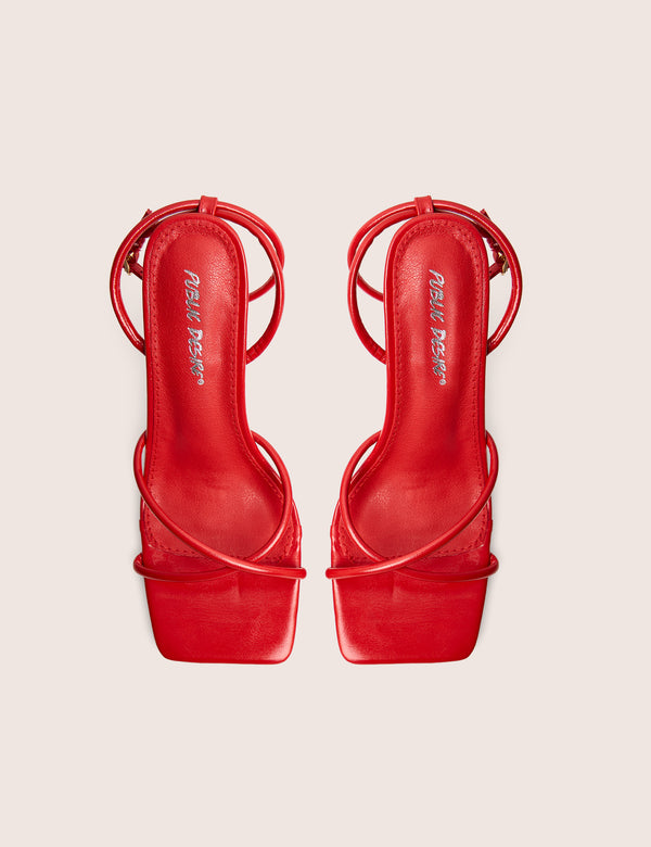 Public Desire Bree Red Pu Barely There Square Toe Mid Stiletto Heels