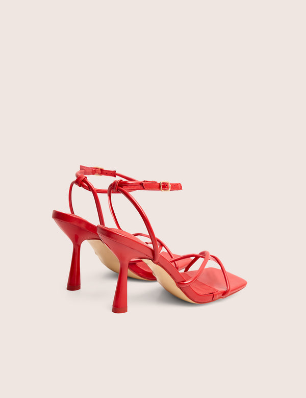 Public Desire Bree Red Pu Barely There Square Toe Mid Stiletto Heels
