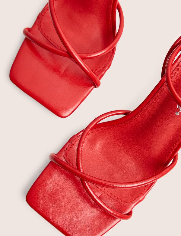 Public Desire Bree Red Pu Barely There Square Toe Mid Stiletto Heels