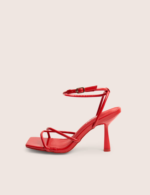 public desire Bree Red Pu Barely There Square Toe Mid Stiletto Heels