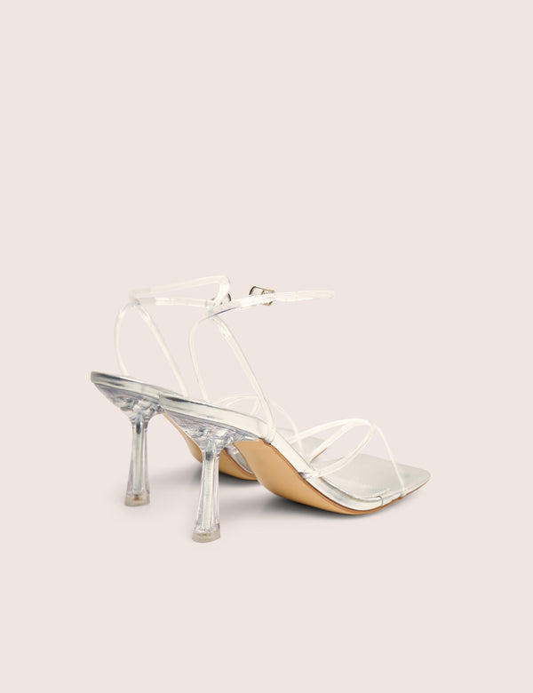 Public Desire Bree Silver Perspex Barley There Square Toe Mid Stiletto Heels