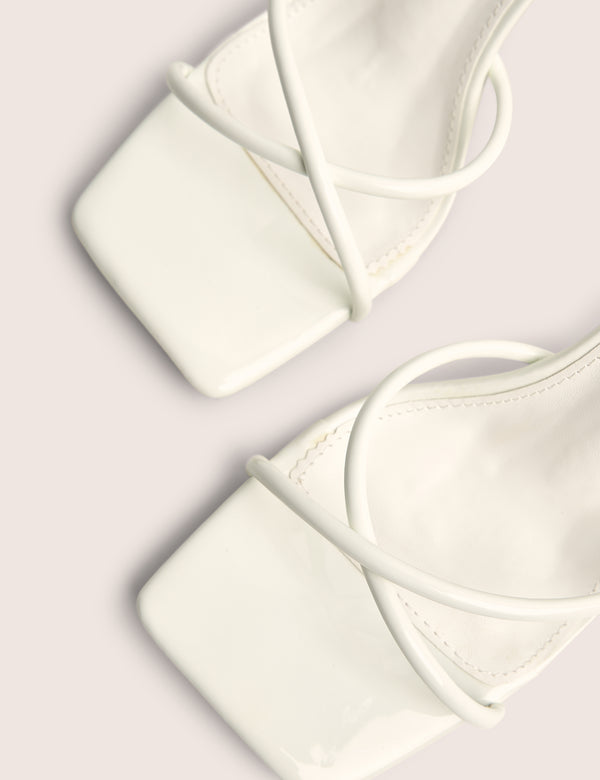 Public Desire Bree White Patent Barely There Square Toe Mid Stiletto Heels