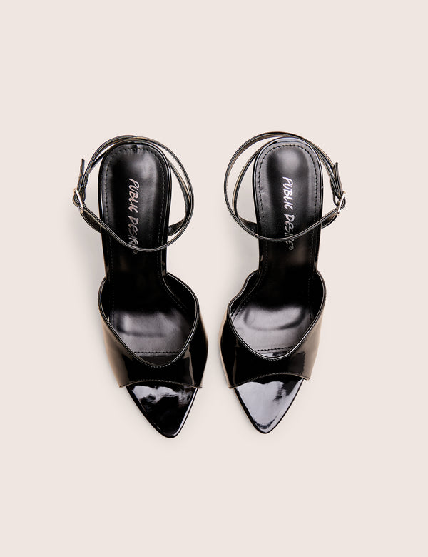 Public Desire Caught On Black Peep Toe Curved High Heel