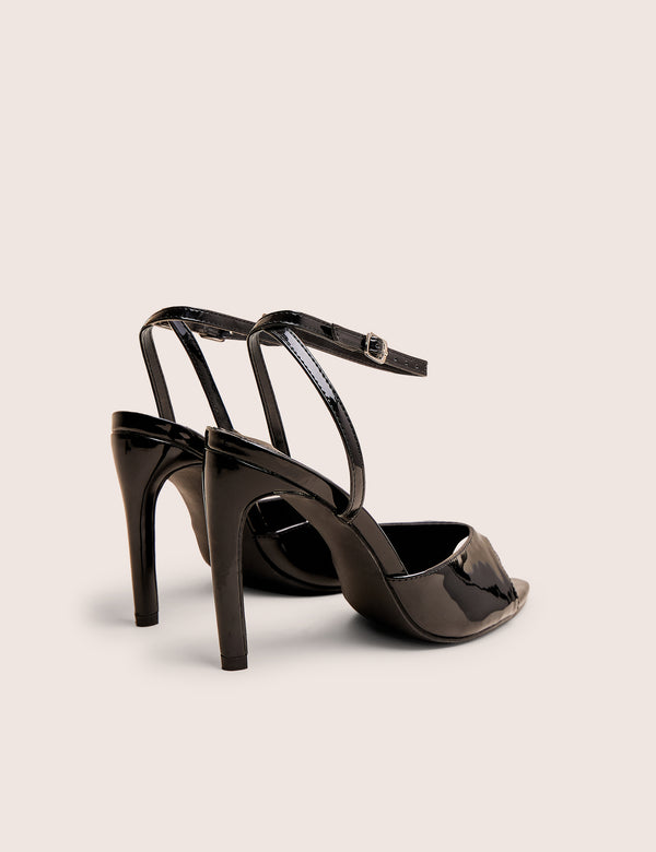 Public Desire Caught On Black Peep Toe Curved High Heel