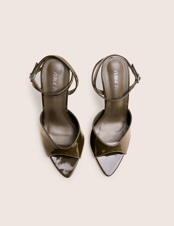 Public Desire Caught On Olive Peep Toe Curved High Heel