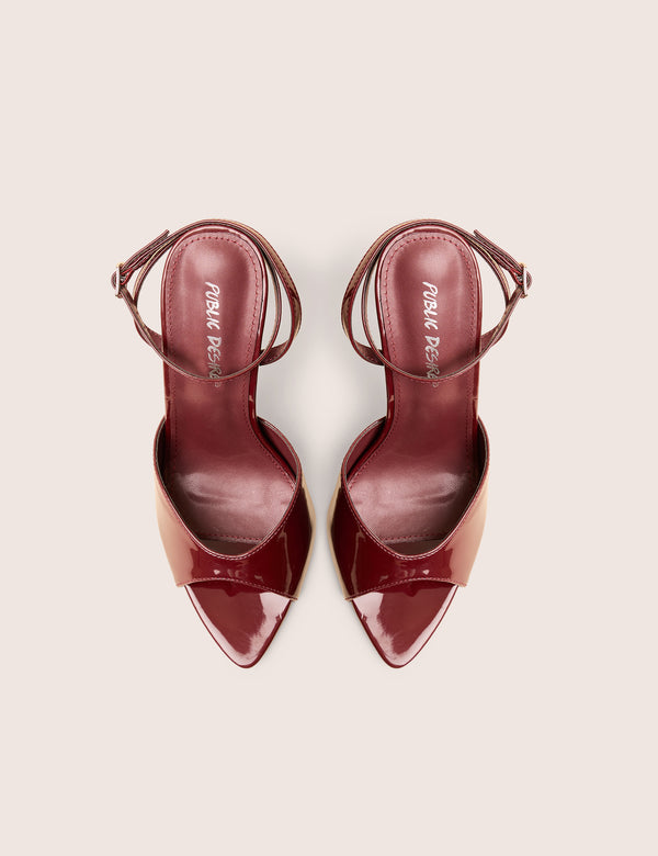 Public Desire Caught On Wine Peep Toe Curved High Heel