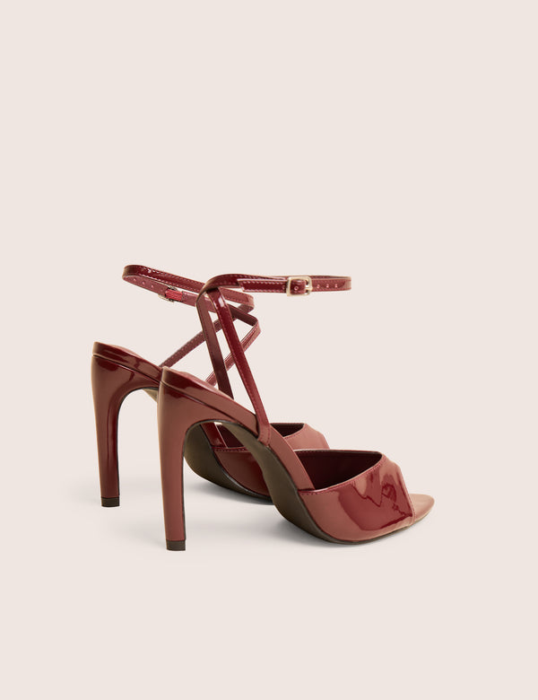 Public Desire Caught On Wine Peep Toe Curved High Heel