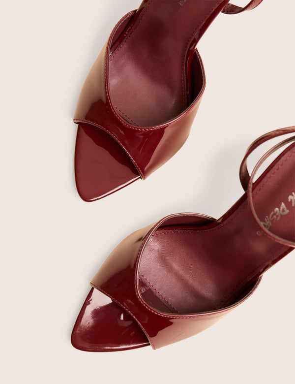 Public Desire Caught On Wine Peep Toe Curved High Heel