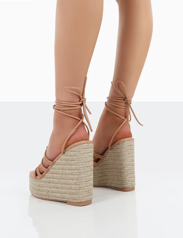 Public Desire Chakkra Nude PU High Heeled Sandal Espadrilles Wedges
