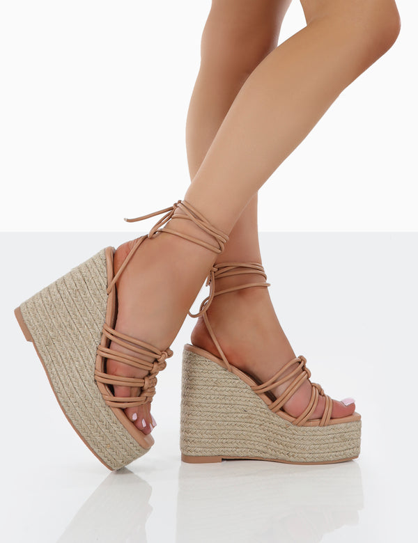 Public Desire Chakkra Nude PU High Heeled Sandal Espadrilles Wedges