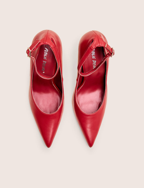 Public Desire Chantilly Red Ankle Strap Detail Court Shoes