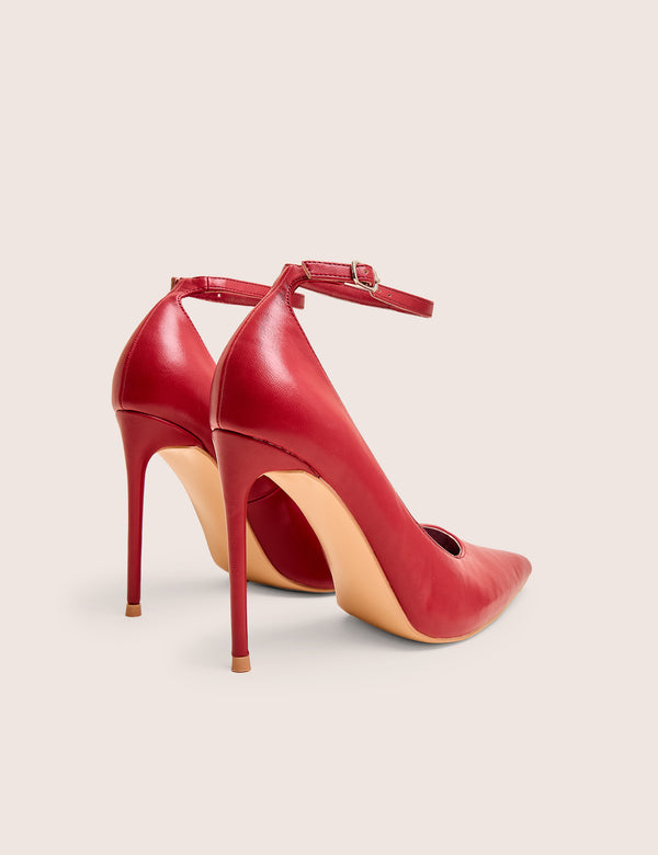 Public Desire Chantilly Red Ankle Strap Detail Court Shoes