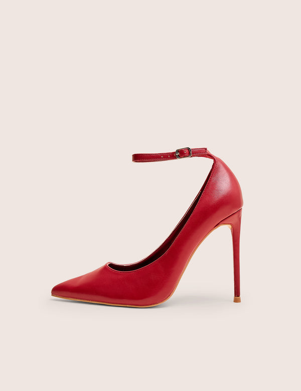public desire Chantilly Red Ankle Strap Detail Court Shoes