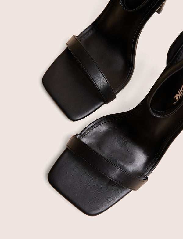 Public Desire Chaos Black Pu Square Toe Strappy Barely There Stiletto Heel