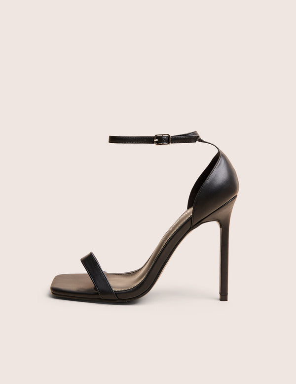 public desire Chaos Black Pu Square Toe Strappy Barely There Stiletto Heel