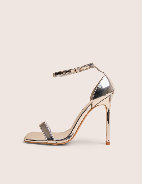 public desire Chaos Silver Square Toe Strappy Barely There Stiletto Heel