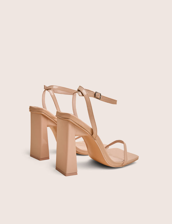 Public Desire Charlotte Wide Fit Nude Patent Square Toe Heels