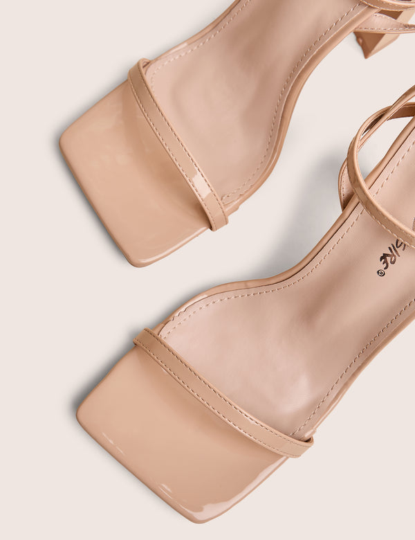 Public Desire Charlotte Wide Fit Nude Patent Square Toe Heels