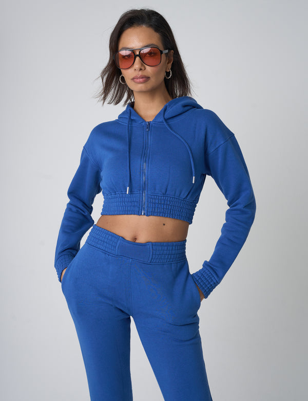 Public Desire Cinched Waist Cropped Hoodie Cobalt Blue