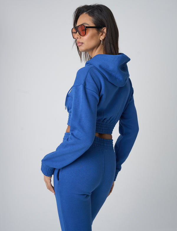 Public Desire Cinched Waist Cropped Hoodie Cobalt Blue