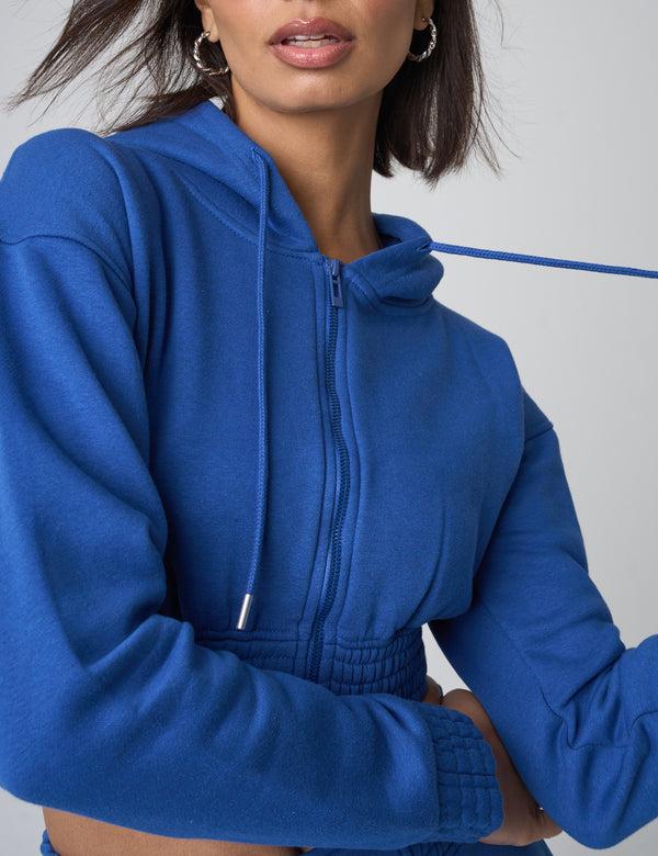 Public Desire Cinched Waist Cropped Hoodie Cobalt Blue