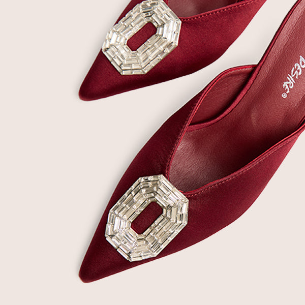 Public Desire Classique Burgundy Broach Embellishment Mid Heels Mule