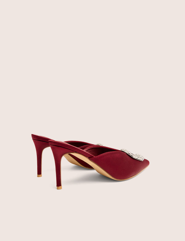 Public Desire Classique Burgundy Broach Embellishment Mid Heels Mule