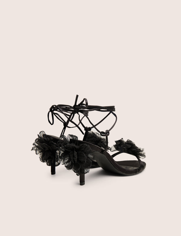 Public Desire Classy Black Ruffle Flower Detail Mid Heels