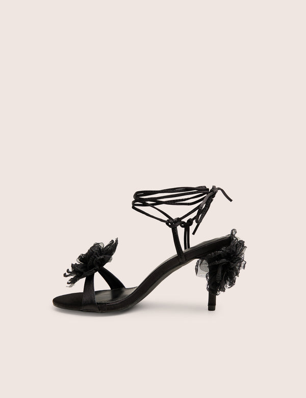 public desire Classy Black Ruffle Flower Detail Mid Heels public desire Classy Black Ruffle Flower Detail Mid Heels