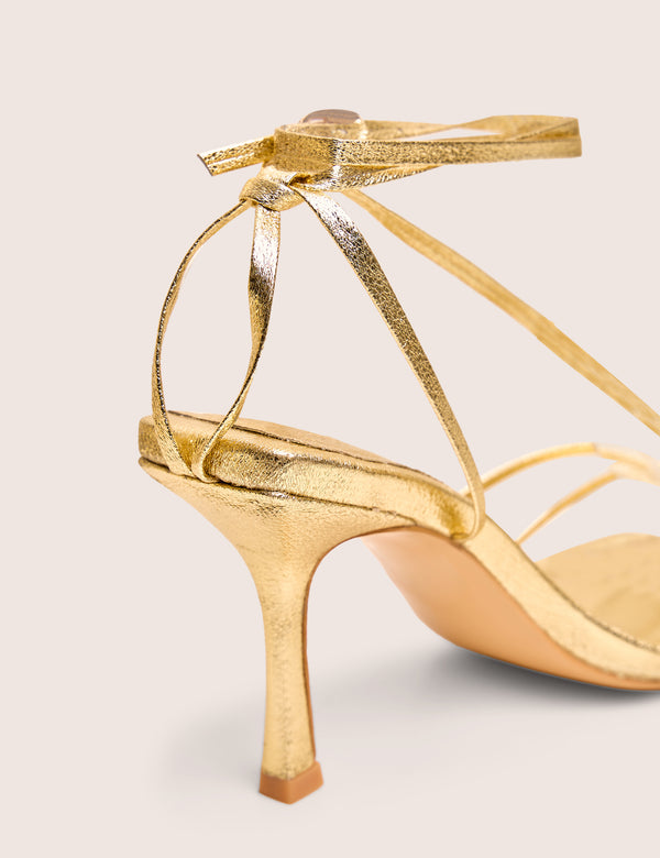 Public Desire Clover Gold Metallic Square Toe Wrap Around Mid Heels