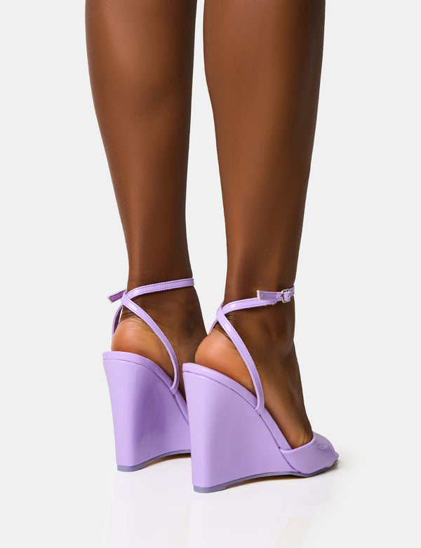 Public Desire Connection Lilac Strappy Peep Toe Wedges
