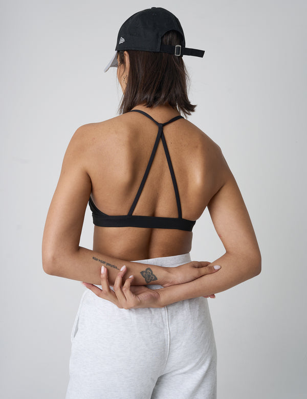 Public Desire Cross Over Back Detail Sports Bra Black