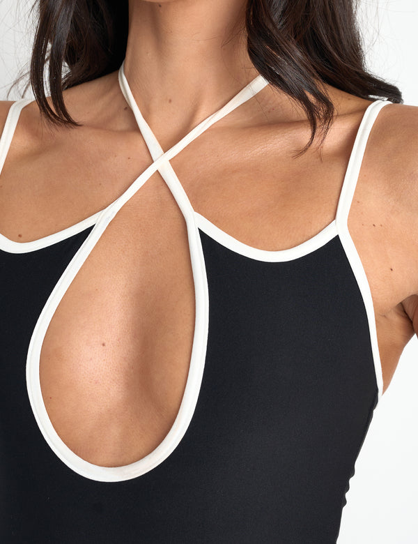 Public Desire Cross Strap Contrast Trim Maxi Dress Black