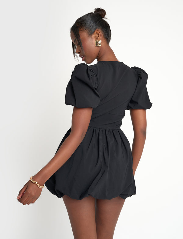 Public Desire Cut Out Puff Sleeve Bubble Hem Mini Dress Black