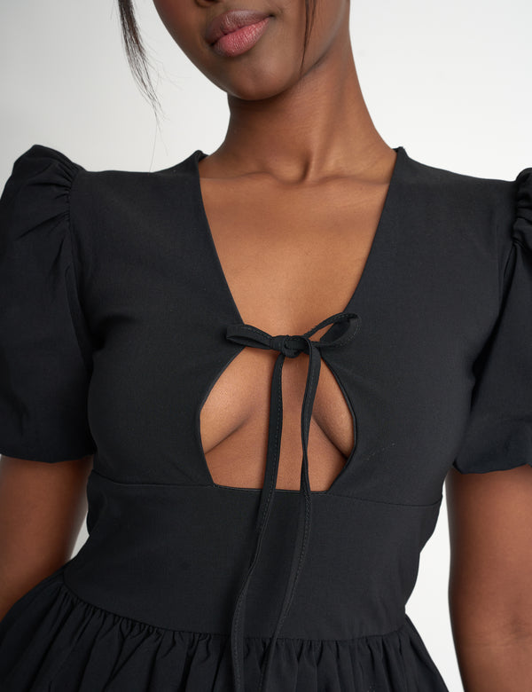 Public Desire Cut Out Puff Sleeve Bubble Hem Mini Dress Black