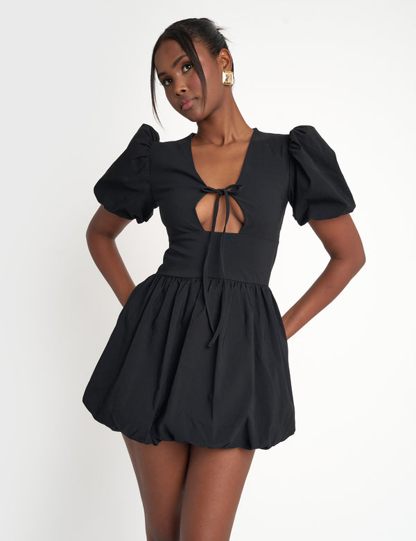 public desire Cut Out Puff Sleeve Bubble Hem Mini Dress Black