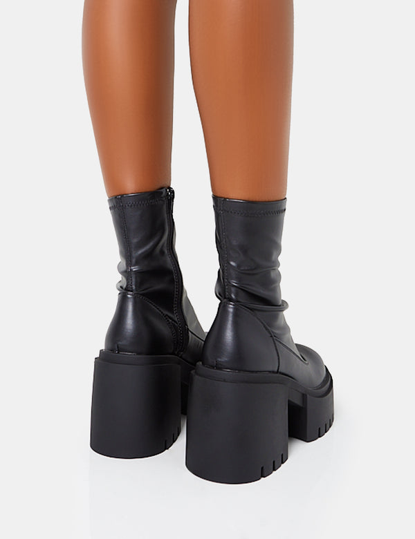 Public Desire Demeter Black Pu Chunky Heeled Platform Ankle Boots