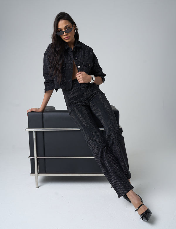 public desire Diamante Straight Fit High Rise Denim Jeans Black