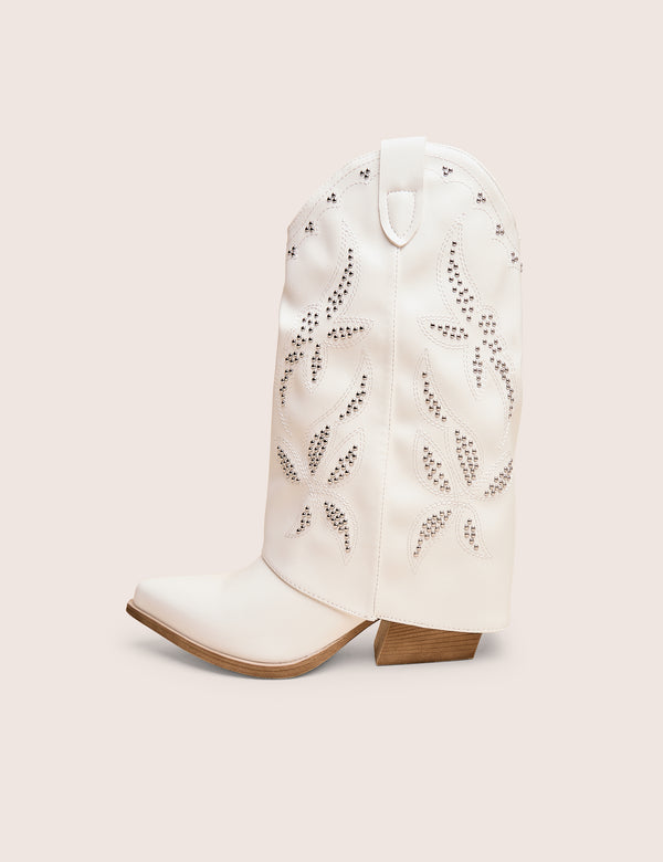 public desire Dixie White Fold Over Studded Western Ankle Boots
