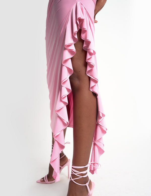 Public Desire Drape Asymmetric Slinky Maxi Dress Pink