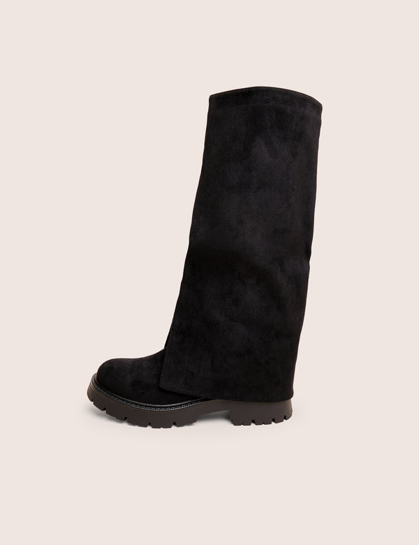 public desire Dusty Black Chunky Sole Faux Suede Fold Over Boots